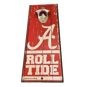 Alabama Crimson Tide Bottle Opener Wood Sign Wall Plaque Mount Bar New  5"x11" W